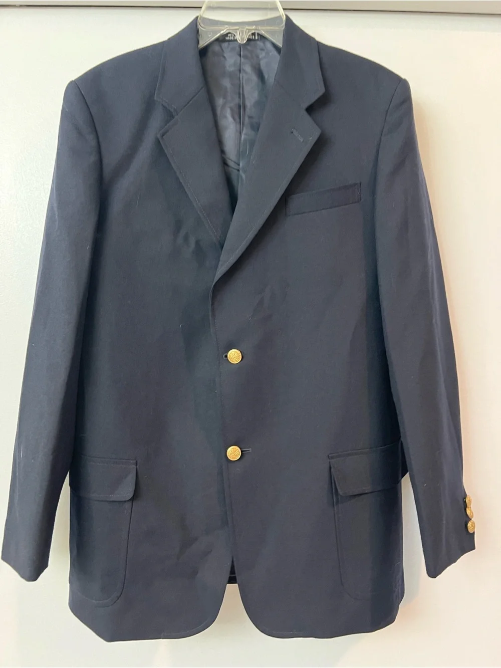 Europa Collection Diffusion Navy Blazer with Gold Buttons 38R tag 20R wool EUC